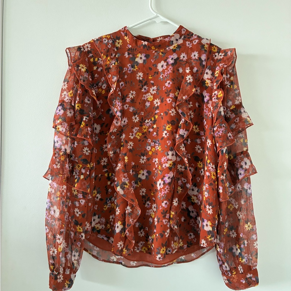 Ann Taylor Floral Ruffle Blouse - Orange